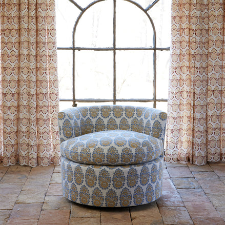 Round Swivel Chair in Lanka Marigold and Natesh Gray by John Robshaw