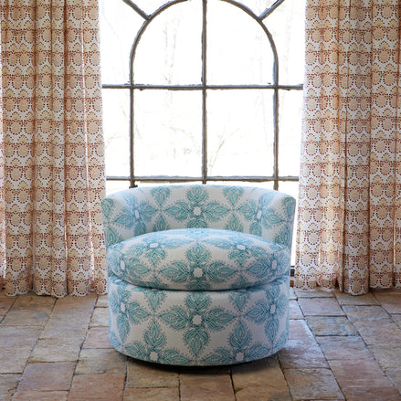 Round Swivel Chair in Diba Seaglass and Natesh Mist by John Robshaw