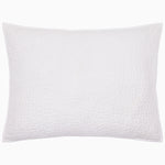 The John Robshaw Organic Hand Stitched White Sham is crafted from soft cotton voile with a hand quilted texture and a simple stitched border, shown here against a white background.