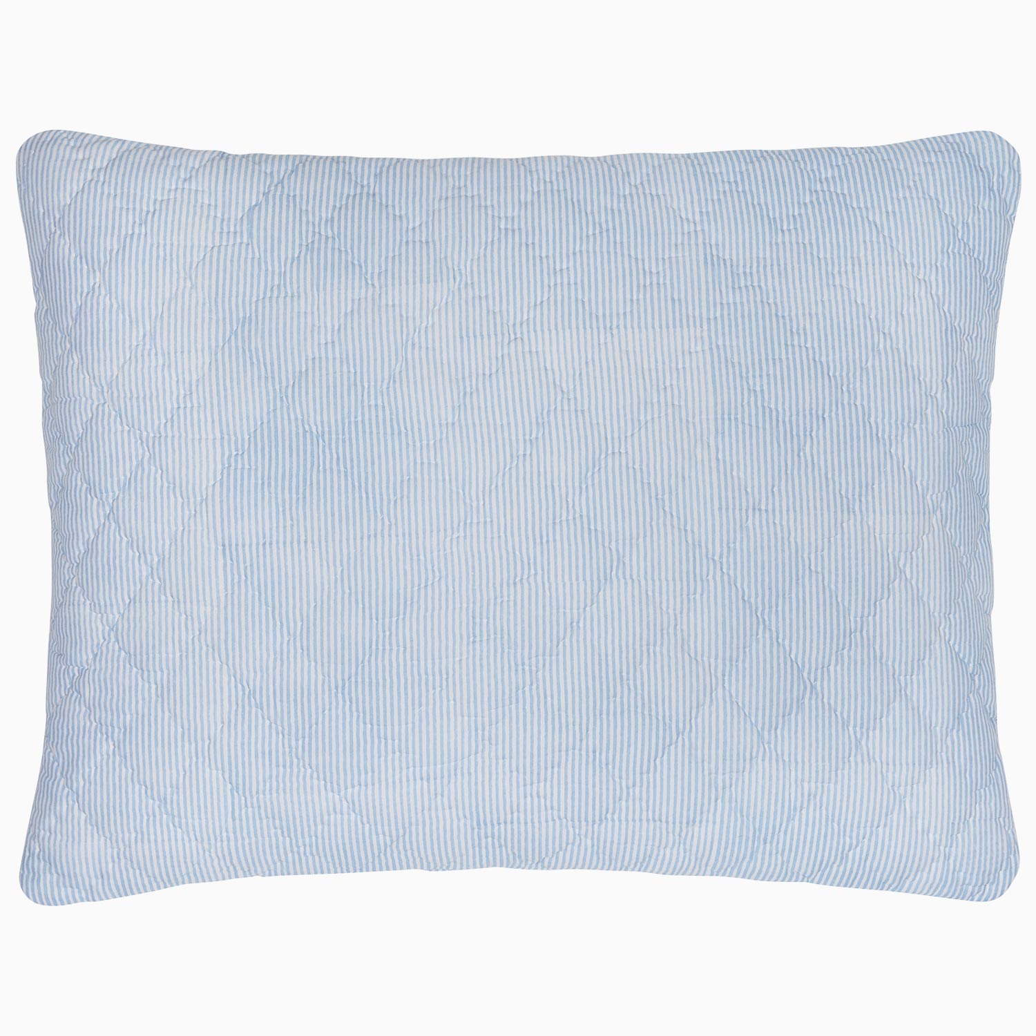 A Nandi Light Indigo Quilted Pillow on a white background, made with cotton voile, by John Robshaw.