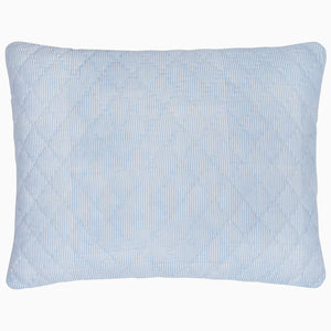 A Nandi Light Indigo Quilted Pillow on a white background, made with cotton voile, by John Robshaw.