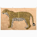 A Watchful Stance Tapestry featuring a stylized, side-profile illustration of a leopard in the style of Indian folk art on a tan background.