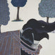 A hand painted Indigo Elephant decorative pillow, depicted on cotton linen, by John Robshaw.