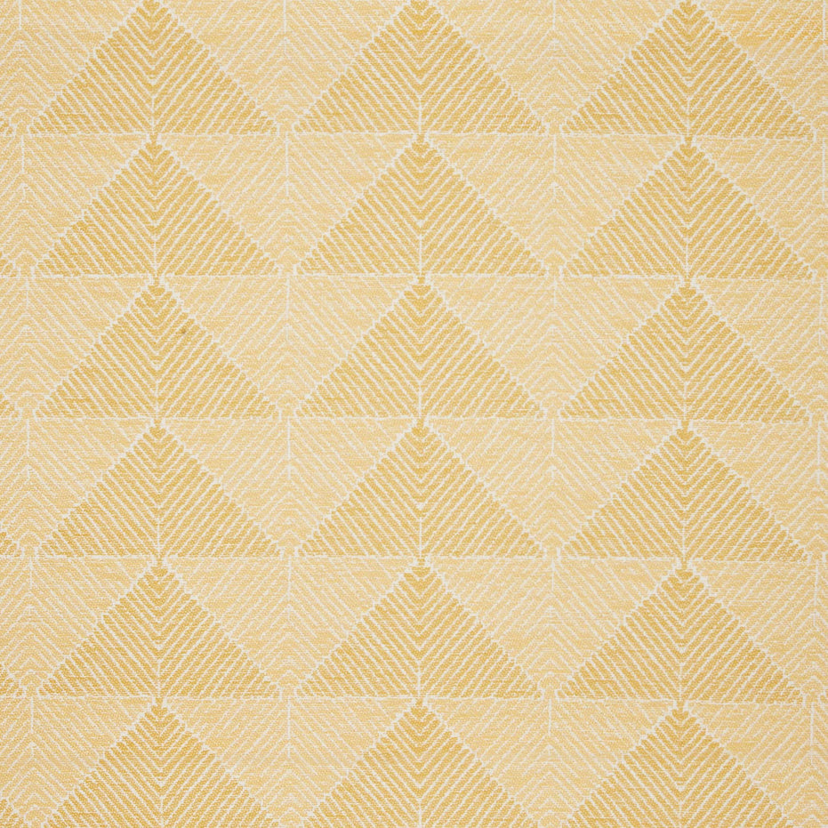 A Farzu Marigold Performance Fabric rug featuring geometric prints. (Brand: John Robshaw)