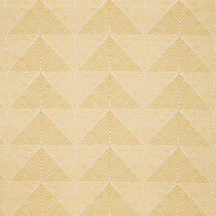 A Farzu Marigold Performance Fabric rug featuring geometric prints. (Brand: John Robshaw)