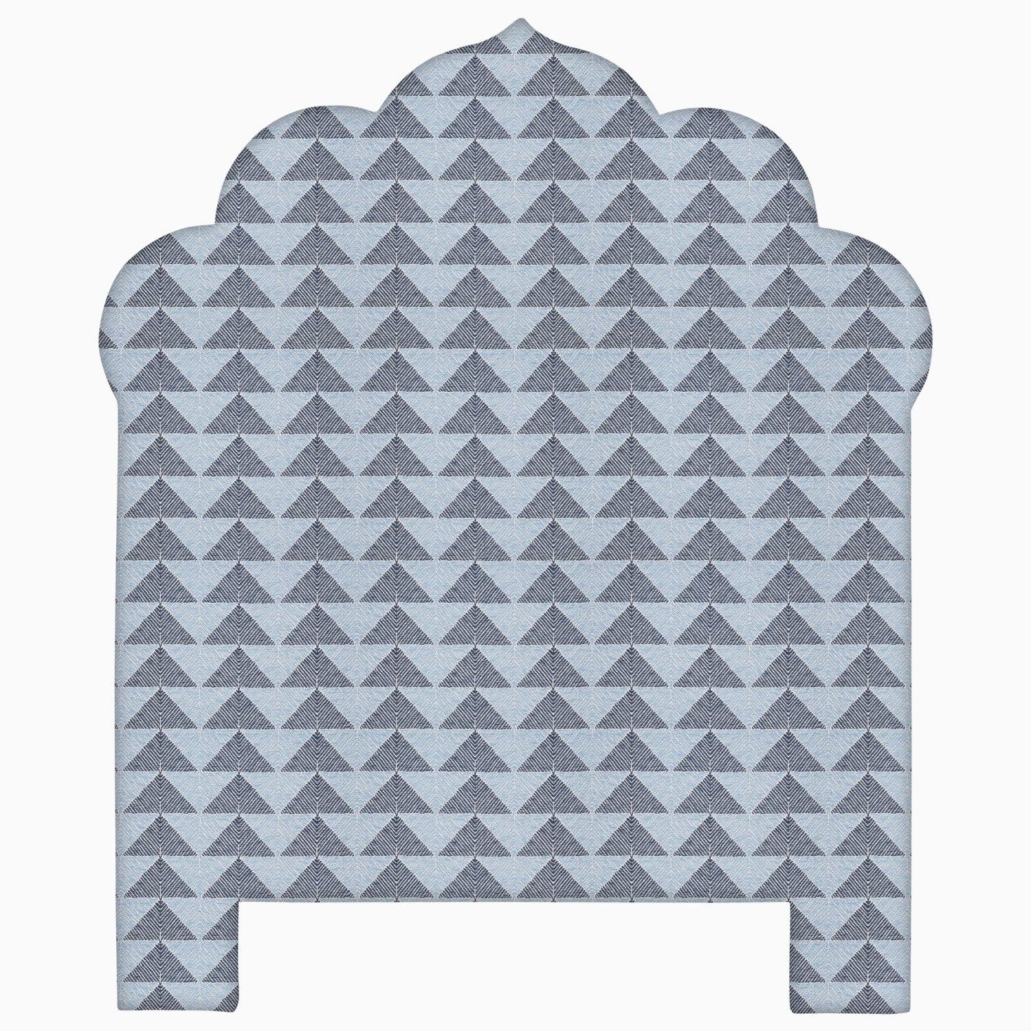 A John Robshaw Custom Bihar Headboard, a handmade blue and gray pattern with triangles on it, available for white glove delivery.