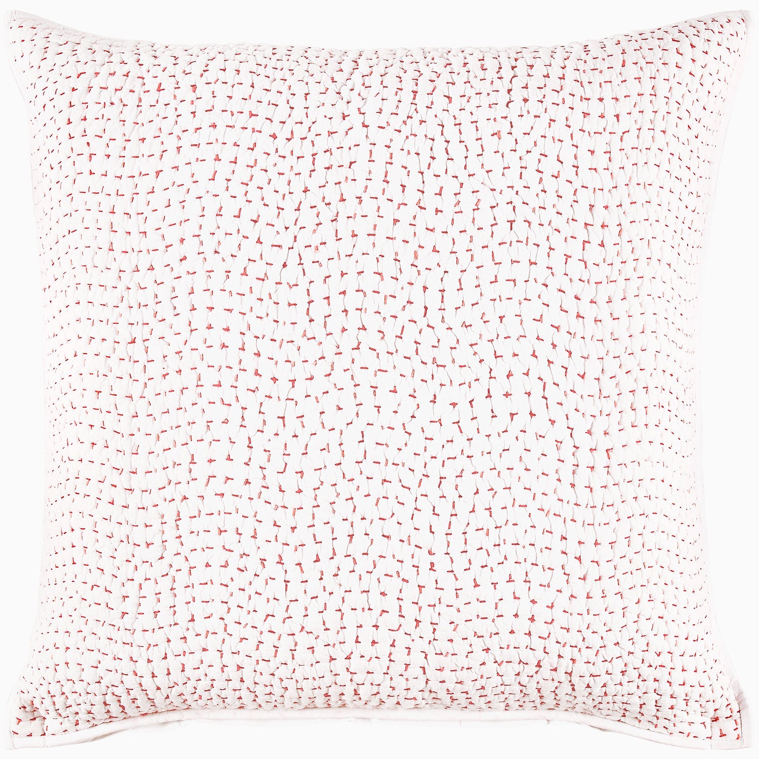 A pink and white Organic Hand Stitched Lotus Quilt with John Robshaw organic cotton cover and hand stitching.