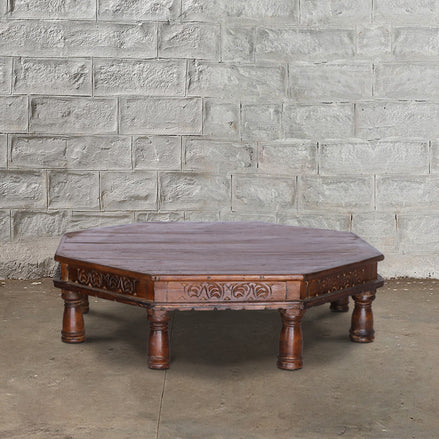 Round Wooden Carved Bajot by John Robshaw