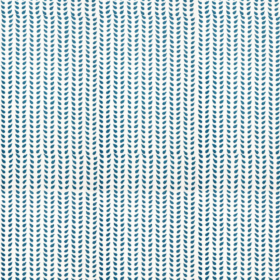 A John Robshaw Aleppo Teal Fabric with a blue and white chevron pattern on a white background.