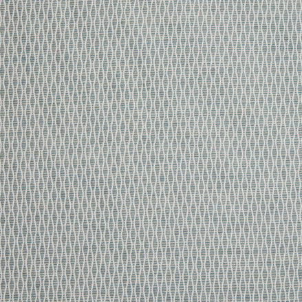 A blue and white woven rug with a geometric pattern made from Natesh Mist Performance Fabric by John Robshaw.