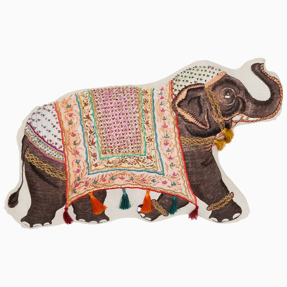 Pinky Elephant on the Move Pillow by John Robshaw