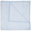 A Nandi Light Indigo quilt by John Robshaw with blue and white striped block printing.