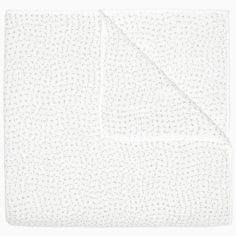 Organic Hand Stitched Sage Quilt by John Robshaw