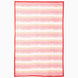 Rectangular Harvest Poppy Suzani Blanket by John Robshaw featuring horizontal stripes of pink and orange floral and geometric patterns, finished with a solid red border.