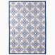 John Robshaw Open Water Suzani Blanket with a vintage pattern of blue and white floral medallions and a solid indigo border.