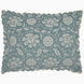 The John Robshaw Kimari Mist Coverlet showcases a blue background adorned with delicate woven florals, crafted from soft jacquard cotton chenille and finished with scalloped edges.