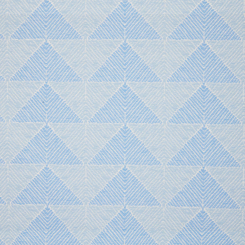 A Farzu Light Azure Performance Fabric with triangles, perfect for indoor and outdoor use, by John Robshaw.