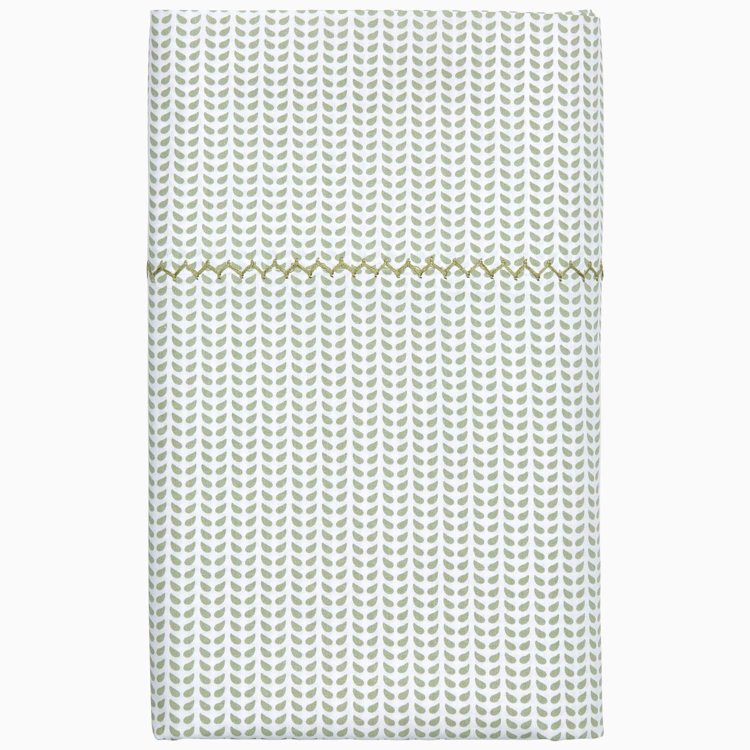 A Cinde Sage Organic Sheet Set made from 100% cotton percale, featuring a white and gold chevron pattern, by John Robshaw.