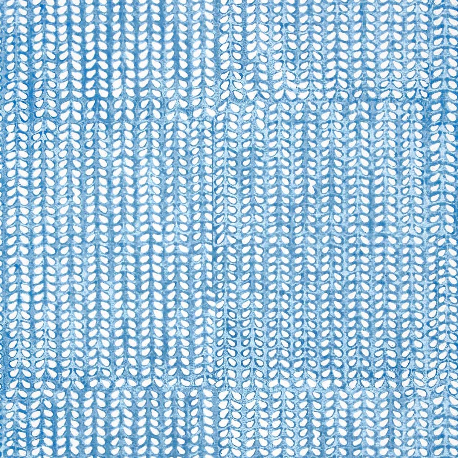 An artisan handmade Aleppo Light Indigo Wallpaper with a blue and white pattern on a clay coated white wallpaper background, by John Robshaw.
