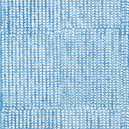 An artisan handmade Aleppo Light Indigo Wallpaper with a blue and white pattern on a clay coated white wallpaper background, by John Robshaw.
