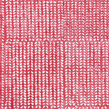 A red and white Aleppo Lotus Wallpaper fabric with a pattern of leaves suitable for commercial use, designed by John Robshaw.