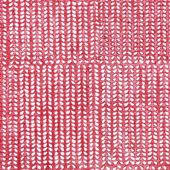 A red and white Aleppo Lotus Wallpaper fabric with a pattern of leaves suitable for commercial use, designed by John Robshaw.