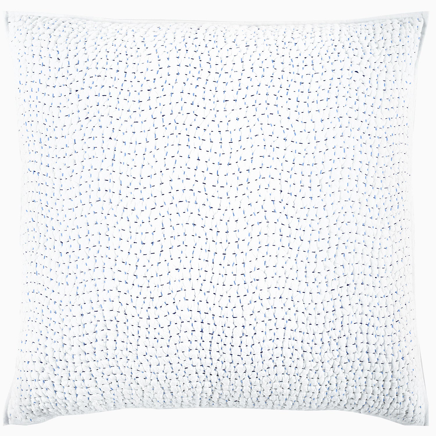 A John Robshaw Organic Hand Stitched Light Indigo Quilt with hand stitching on it.