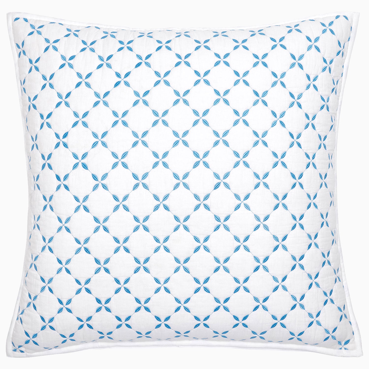 A Layla Azure Quilt by John Robshaw, with a geometric pattern made of cotton voile.