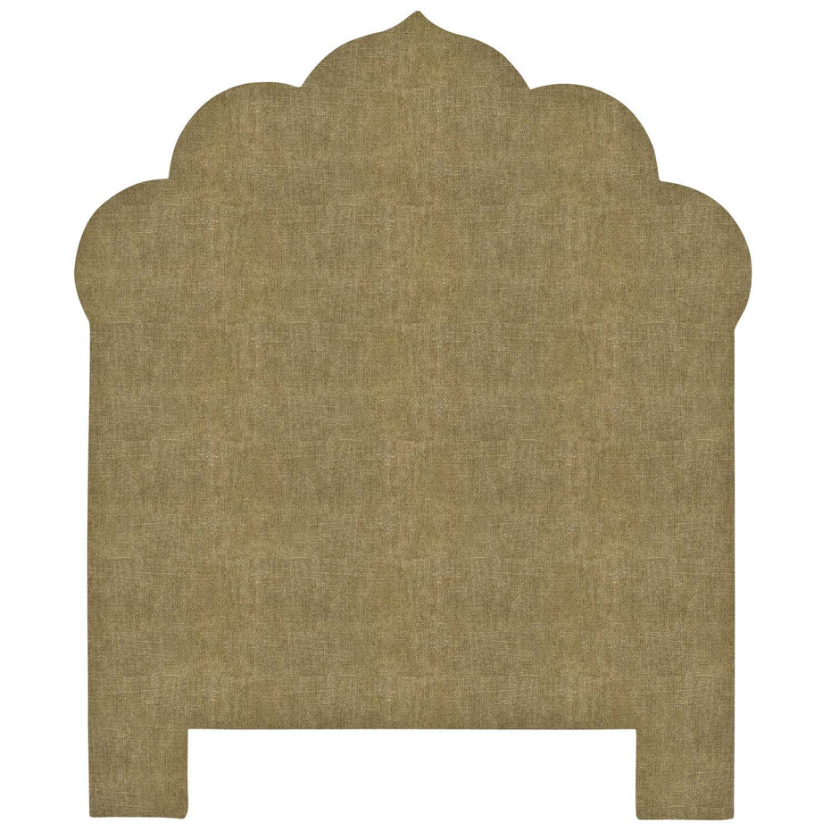 A Custom Bihar Headboard by John Robshaw with a handmade carved design.
