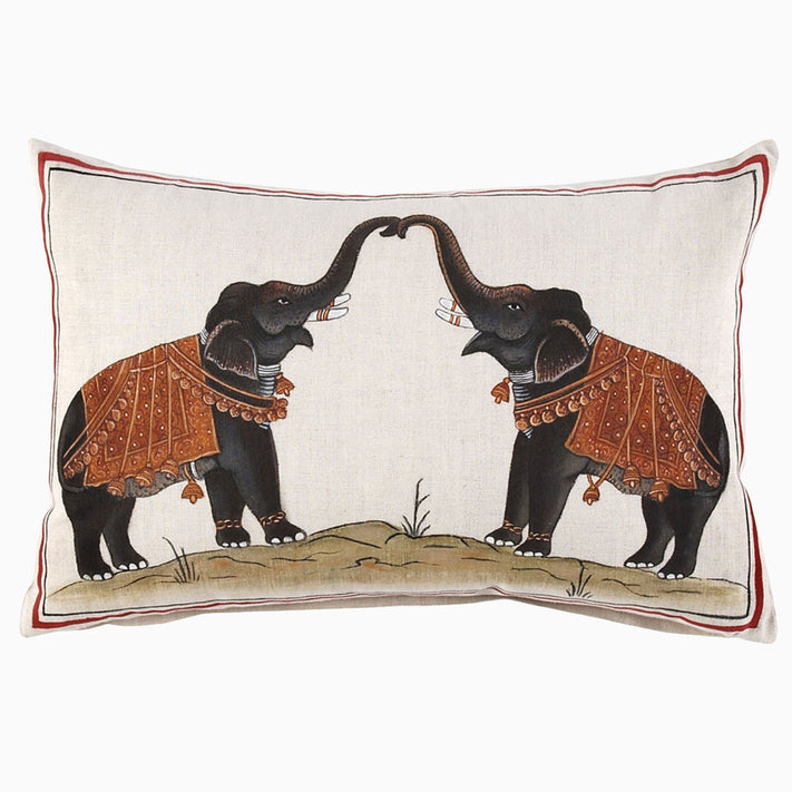 A Two Elephants Decorative Pillow designed by John Robshaw.