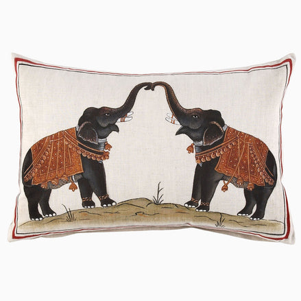 A Two Elephants Decorative Pillow designed by John Robshaw.