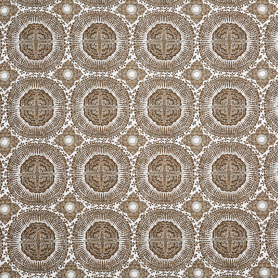 A traditional Kala Chestnut Fabric with a brown and white pattern by John Robshaw.