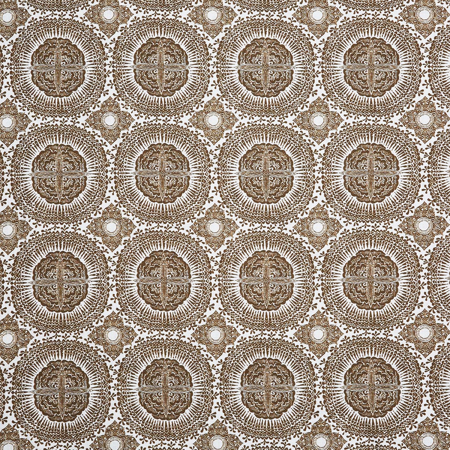 A traditional Kala Chestnut Fabric with a brown and white pattern by John Robshaw.