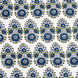 A blue and green floral pattern on a white background featuring traditional craftsmanship of the Lanka Peacock Fabric by John Robshaw.
