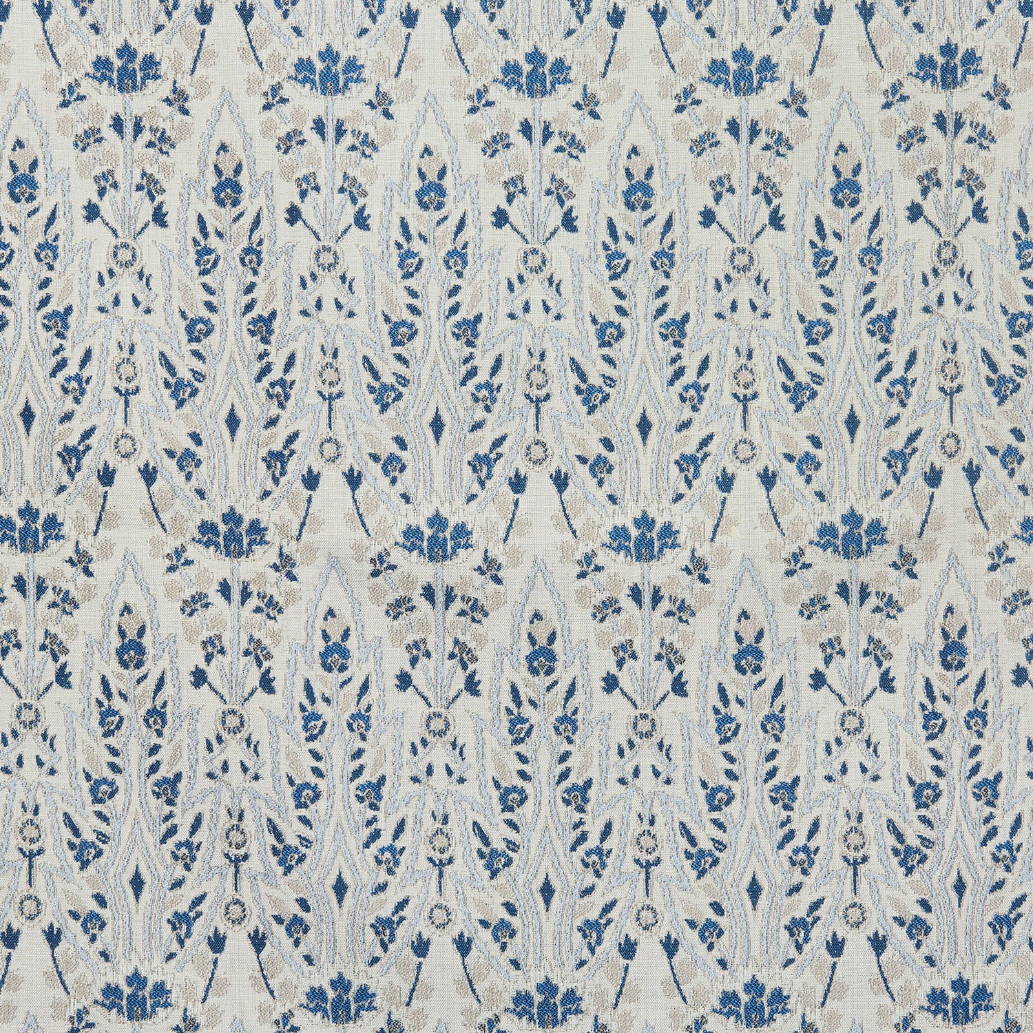 A Marmar Azure Performance Fabric by John Robshaw, blue and white patterned fabric.