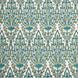 Blue and green Marmar Peacock Fabric pattern on a white background inspired by Mughal gardens, designed by John Robshaw.