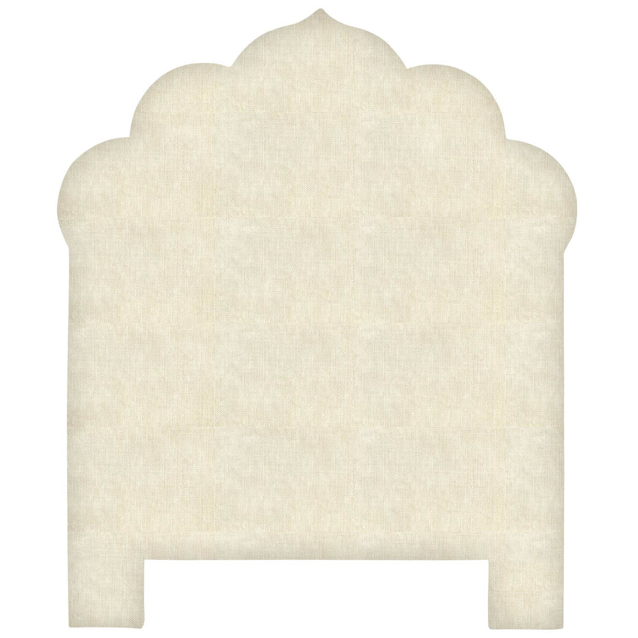 A beige Custom Bihar Headboard with an ornate design, handmade and available for white glove delivery or shipping by John Robshaw.
