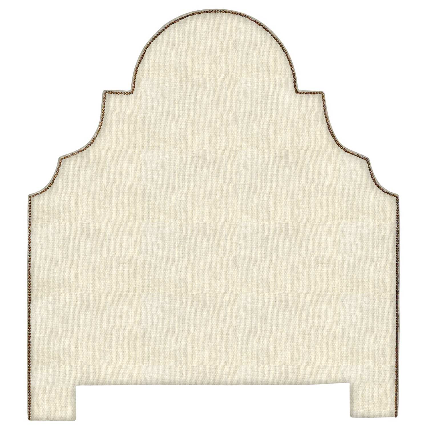 A beige John Robshaw headboard with a wooden frame that includes white glove delivery.