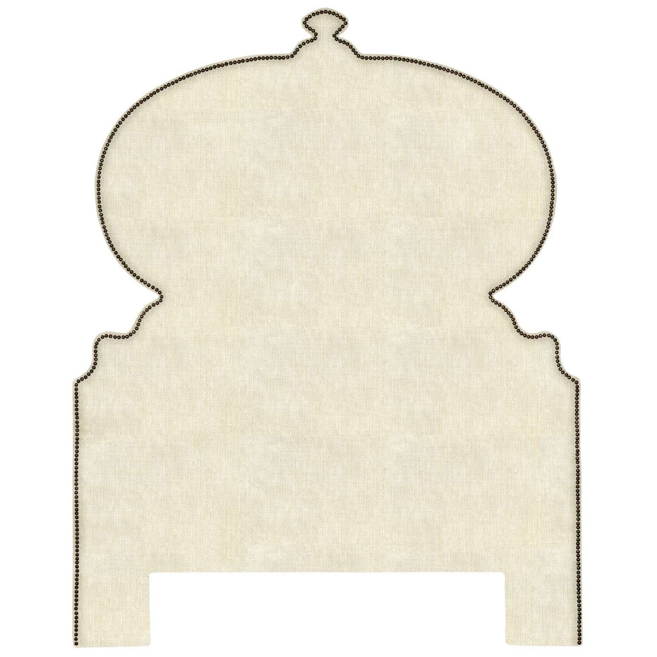 An ornate beige Custom Orissa Headboard inspired by Mughal architecture, John Robshaw.