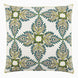 A John Robshaw Verdin Euro hand block printed decorative pillow with a green and blue design.