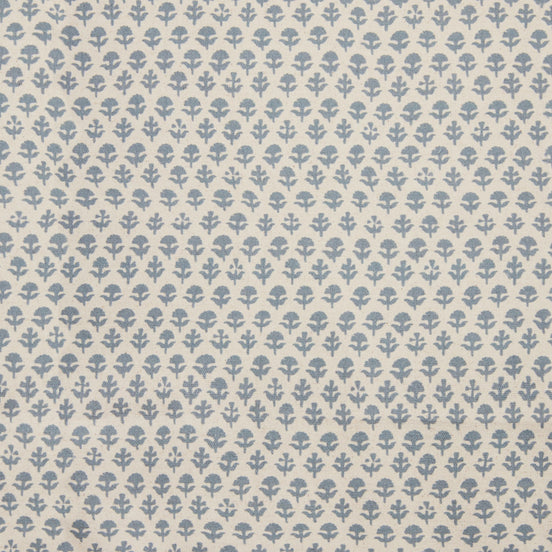 A John Robshaw Bindi Slate Fabric with a blue and white floral pattern.