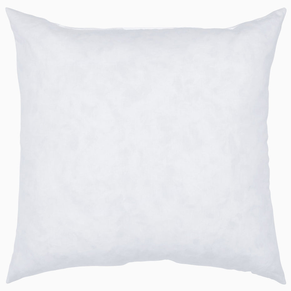 A hypo-allergenic John Robshaw white pillow made with down-proof fabric on a white background.