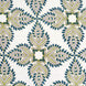 A Diba Peacock Fabric by John Robshaw, hand block printed with a blue and green floral pattern on a white background, featuring a protective symbol known as nazar.