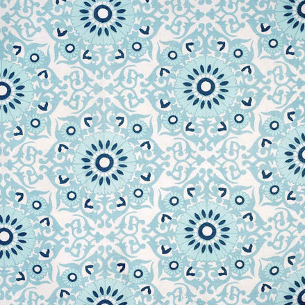 A Vinita Seaglass by John Robshaw, showcasing traditional craftsmanship, with a blue and white floral pattern.